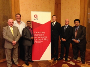 Newly elected South East Asia Chapter officers meet with members of the IADC International Development Division. From left: Graham Buchan, Glenn Gipson, Manav Kumar, Mike DuBose, Derek Morrow and Chit Hlaing