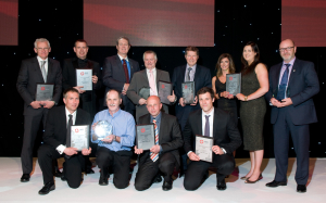 : IADC safety awards winners and runners-up 2015 Back Row: Eddie Fowler, Odfjell Drilling; Neil Burr, Falck Safety Services; Lee Reborse, Noble Drilling; Eric Holmes, Ensco; Adrian Blake, Transocean; Nicola Riddel and Eilidh Shaw, North Atlantic Drilling; Jim Paterson, KCA Deutag Front Row: Mike Brumfield and Pete Thomson, Awilco Drilling; Hans Krielen, Noble Drilling; Tony Rhodes, Stena Drilling 