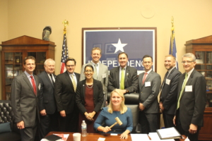 IADC members and staff meet with Congressman Pete Olson of Texas. Pictured from left to right: Mike Lawson, Rowan Companies; Alan Spackman, IADC; Tony Seeliger, Pacific Drilling; Melissa Mejias, IADC; Brady Long, Transocean Ltd.; Congressman Olson, Jason McFarland, IADC; Steven Schappell, Maersk Drilling USA; James Sanislow, Noble Drilling Services, Inc. 