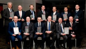 The IADC North Sea Chapter recognized member companies for their safety performance in a ceremony on 20 April in Aberdeen. Back row from left are Ole Maier, Odfjell Drilling; Ally Malcolm, Awilco Drilling; Ed Wheler, KCA Deutag; Jasper Goeting, Paragon Offshore, Bram Leerdam, Paragon Offshore; Julian Hall, Ensco; and Darren Rainnie, Ensco. Front row from left are Paul Ellis, Archer; Clive Tulleth, North Atlantic Drilling; Ian Paterson, Transocean; Pete Wilson, IADC NSC Chairman and Rowan Drilling; Bill Cairns, Diamond Offshore; and Patrick Gardiner, Diamond Offshore.